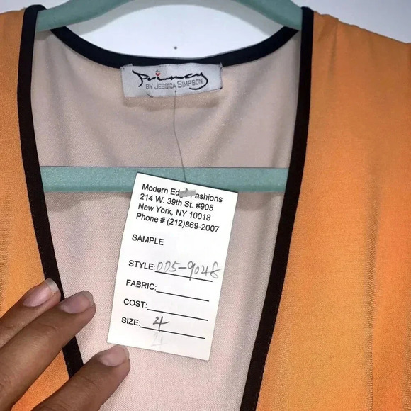 Women's Y2K princy by Jessica Simpson Mini Dress Orange Size S RuffleTrim VNeck - Picture 4 of 7